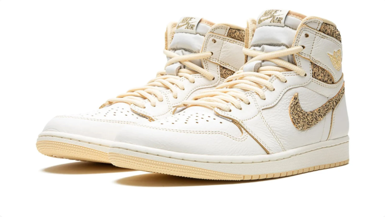 Jordan High-Top Sneakers – Off-White & Gold Textured Detail