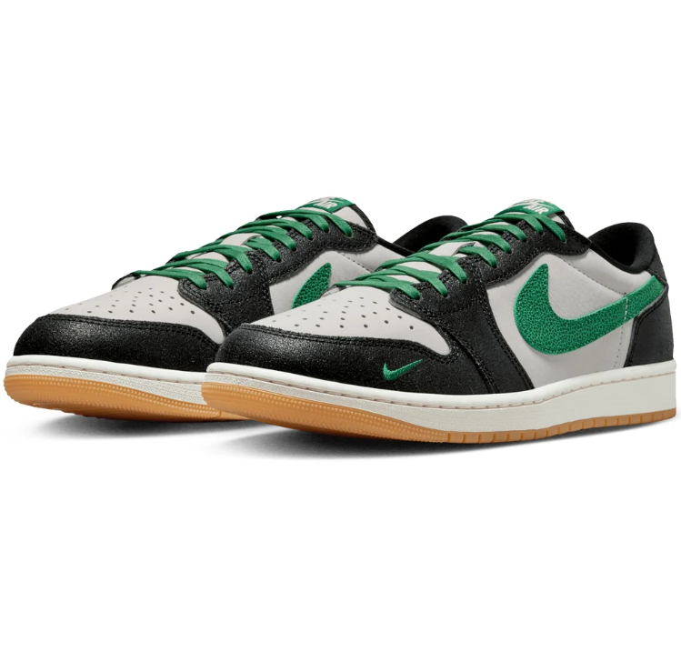 Jordan Low-Top Sneakers – Black, White & Green with Gum Sole