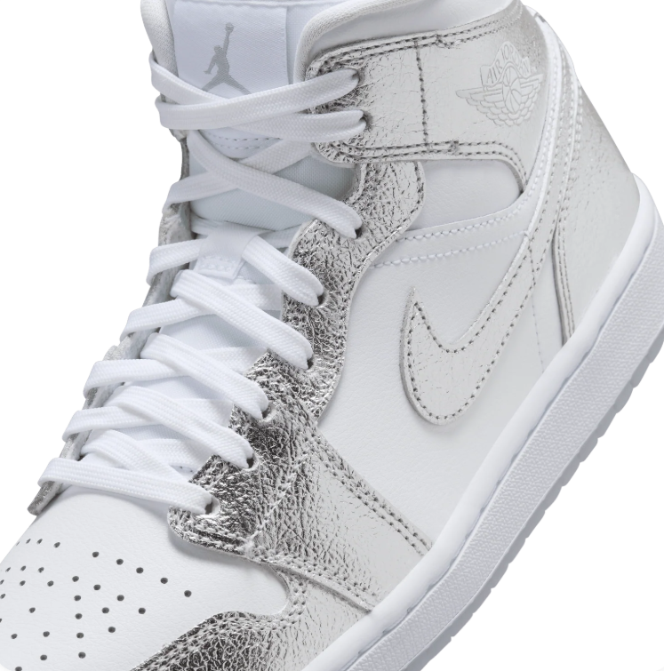 Jordan High-Top Sneakers – White & Metallic Silver