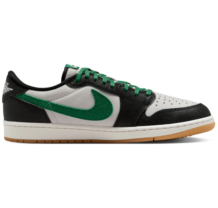 Jordan Low-Top Sneakers – Black, White & Green with Gum Sole
