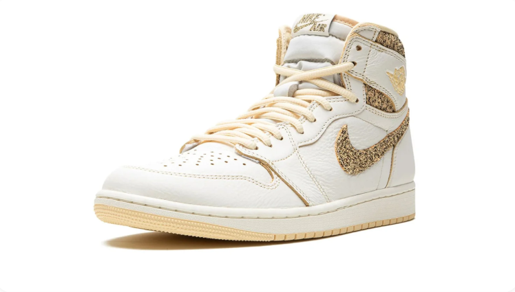 Jordan High-Top Sneakers – Off-White & Gold Textured Detail