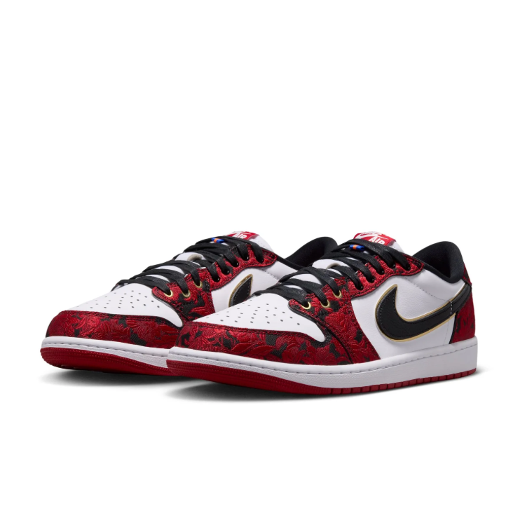 Jordan Low-Top Sneakers – Red, White & Gold Accents