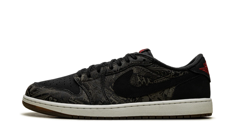 Jordan Low-Top Sneakers – Black Graphic & Brown Sole