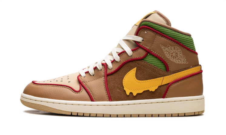 Jordan High-Top Sneakers – Brown & Beige with Yellow Drip Detail