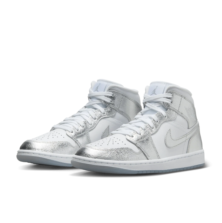 Jordan High-Top Sneakers – White & Metallic Silver