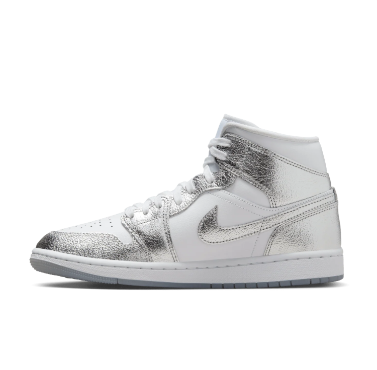 Jordan High-Top Sneakers – White & Metallic Silver