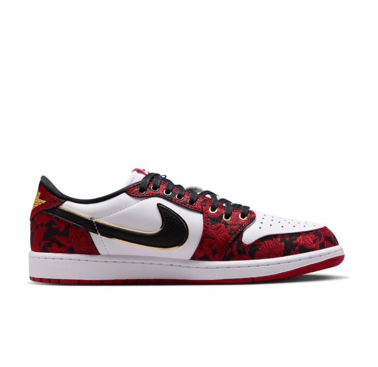 Jordan Low-Top Sneakers – Red, White & Gold Accents