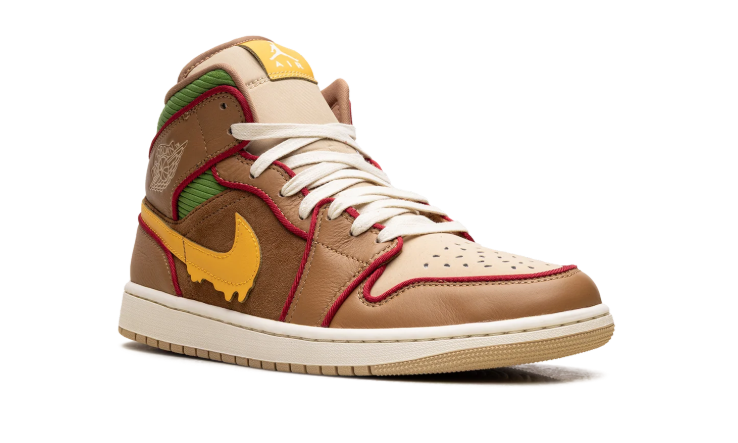Jordan High-Top Sneakers – Brown & Beige with Yellow Drip Detail