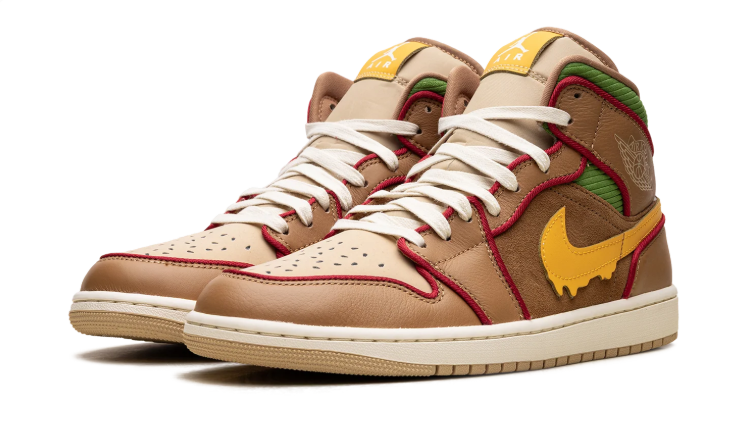 Jordan High-Top Sneakers – Brown & Beige with Yellow Drip Detail