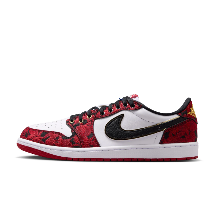 Jordan Low-Top Sneakers – Red, White & Gold Accents