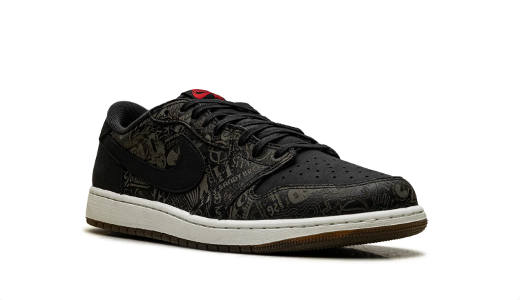 Jordan Low-Top Sneakers – Black Graphic & Brown Sole