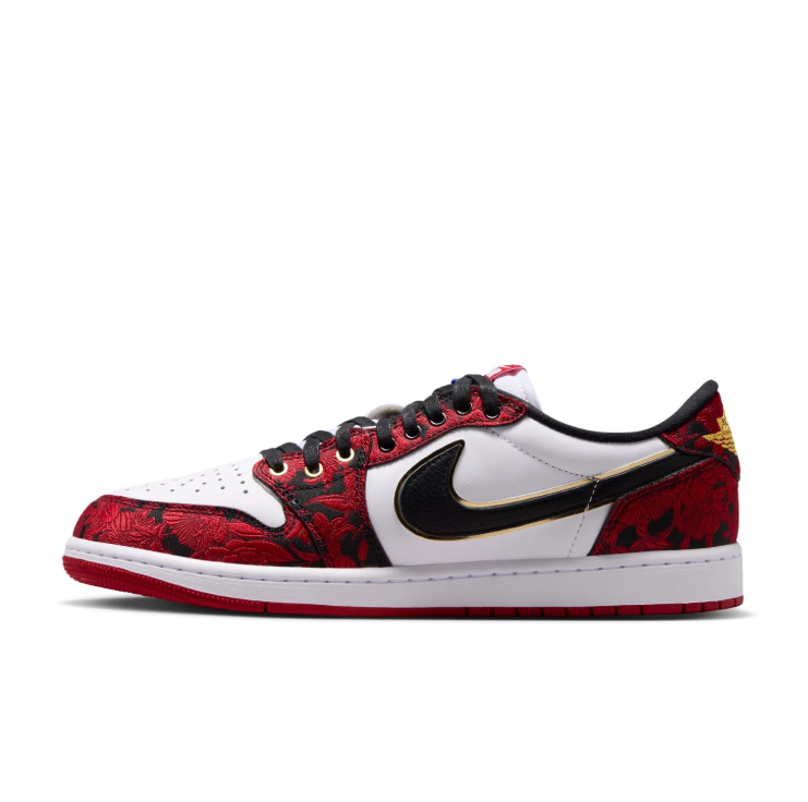 Jordan Low-Top Sneakers – Red, White & Gold Accents