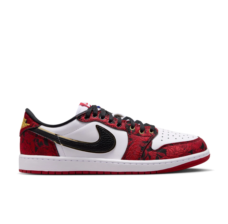Jordan Low-Top Sneakers – Red, White & Gold Accents