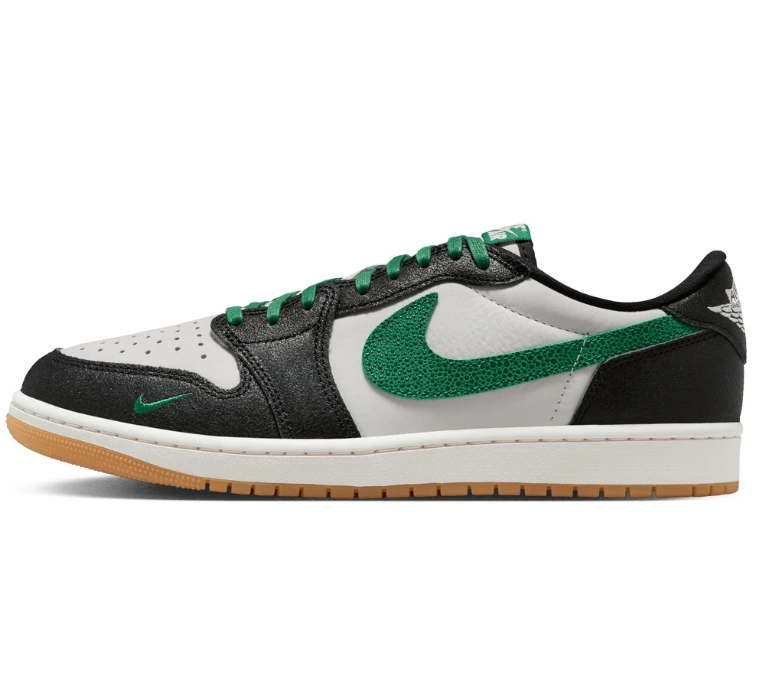 Jordan Low-Top Sneakers – Black, White & Green with Gum Sole