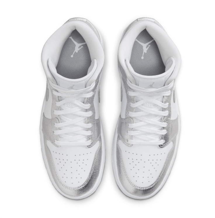 Jordan High-Top Sneakers – White & Metallic Silver