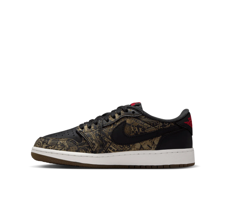 Air Jordan Low-Top Sneakers – Black & Gold Graphic Print