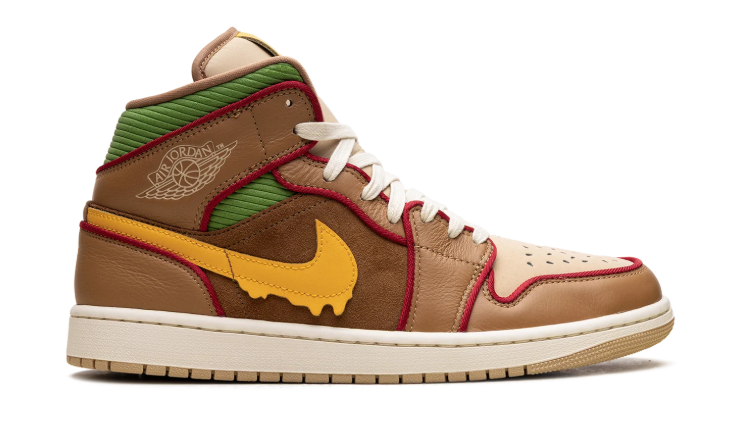 Jordan High-Top Sneakers – Brown & Beige with Yellow Drip Detail