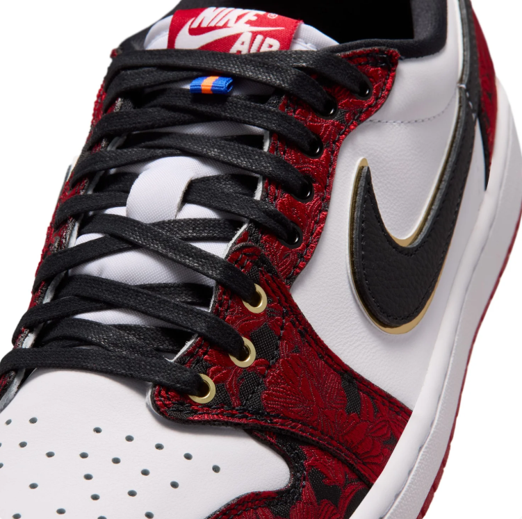 Jordan Low-Top Sneakers – Red, White & Gold Accents