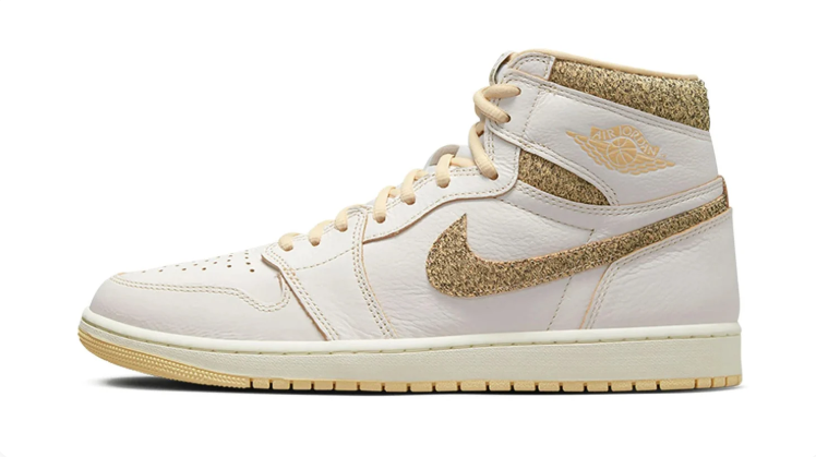 Jordan High-Top Sneakers – Off-White & Gold Textured Detail