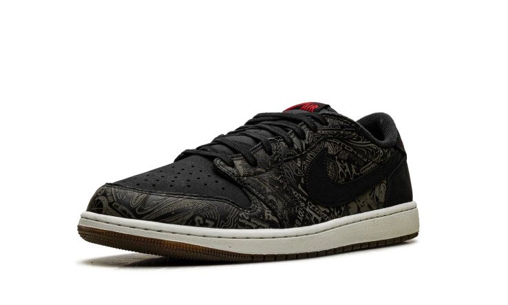 Jordan Low-Top Sneakers – Black Graphic & Brown Sole
